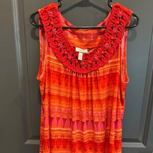 Dressbarn Women's 18/20 Red/White/Pink Sleeveless Blouse